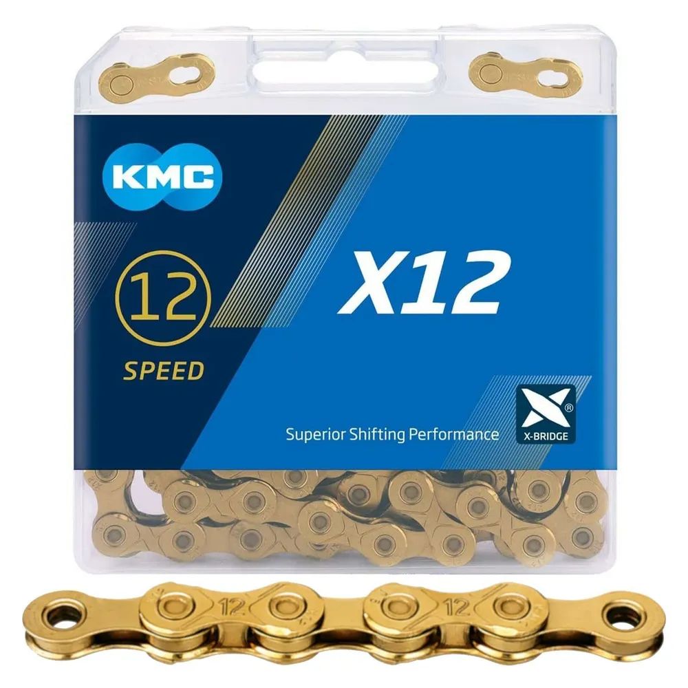 Купить Цепь KMC X12 Ti-N 12 ск., 126 зв., с замком, золотистая