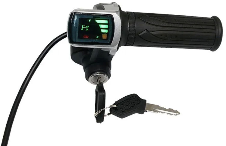 Купить Ручка газа с ключом и вольтметром для электровелосипеда (черный с серебристым)